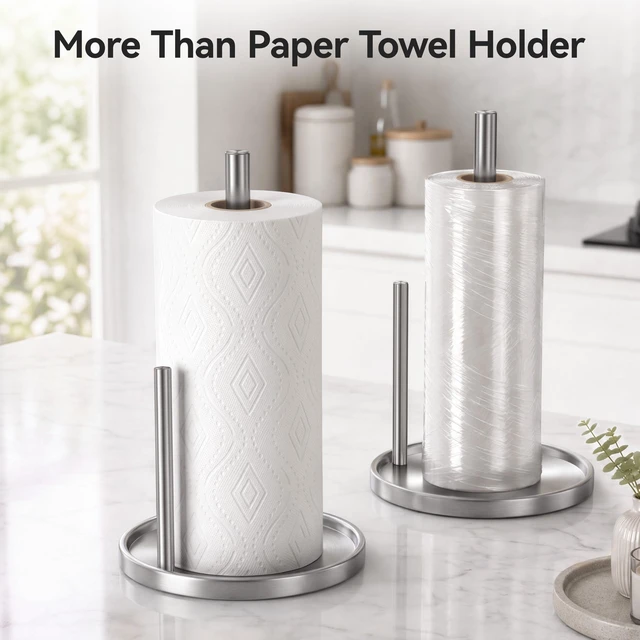Alt view image 5 of 6 - Paper Towel Holder Stainless Steel for Kitchen Countertop Weighted Base | Weighted Base,Roll Holder, Stainless Steel Silver, Freestanding Anti Slip,Stable Towel Holders