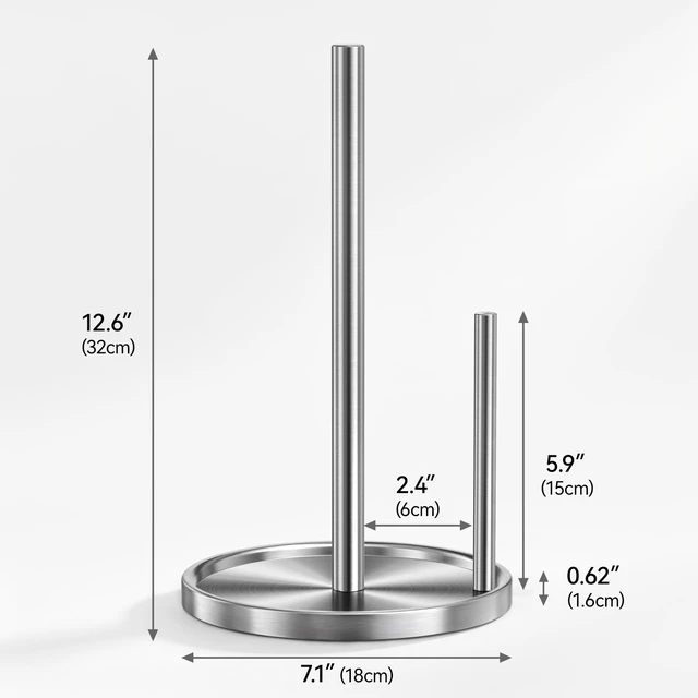 Alt view image 6 of 6 - Paper Towel Holder Stainless Steel for Kitchen Countertop Weighted Base | Weighted Base,Roll Holder, Stainless Steel Silver, Freestanding Anti Slip,Stable Towel Holders