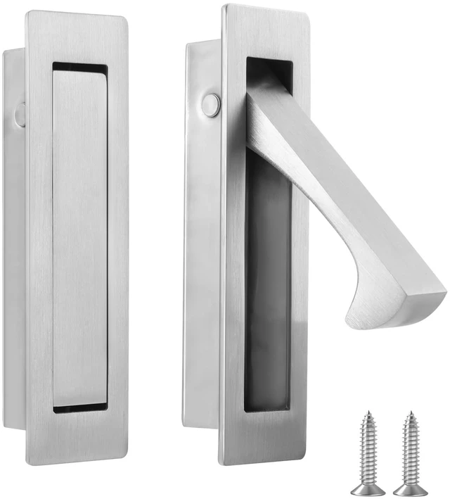 Main image of Pocket Door Pull Handle, Door Edge Pull, Brushed Steel, 1 Pack | Stainless Steel Pocket Door Latch Hardware Recessed Sliding Door Pulls Invisible Flush Finger Pull Hidden Door Handle