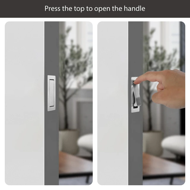 Alt view image 3 of 7 - Pocket Door Pull Handle, Door Edge Pull, Brushed Steel, 1 Pack | Stainless Steel Pocket Door Latch Hardware Recessed Sliding Door Pulls Invisible Flush Finger Pull Hidden Door Handle