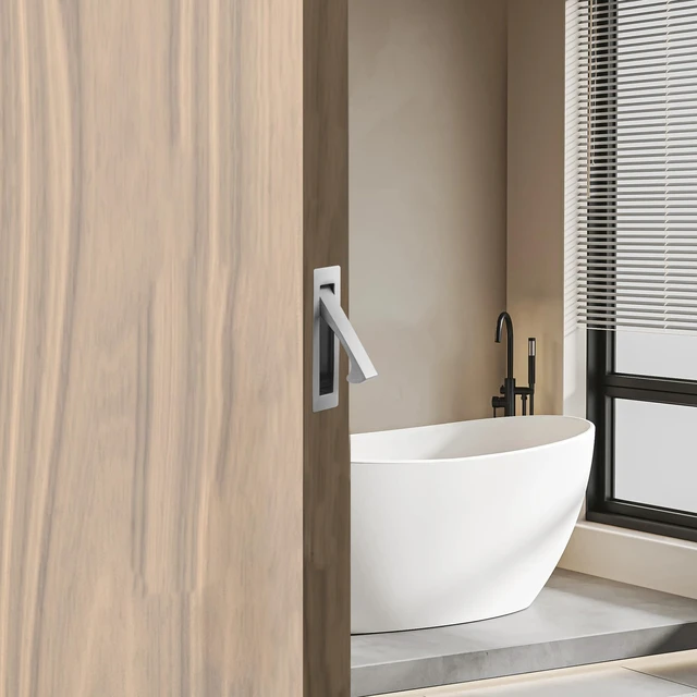 Alt view image 4 of 7 - Pocket Door Pull Handle, Door Edge Pull, Brushed Steel, 1 Pack | Stainless Steel Pocket Door Latch Hardware Recessed Sliding Door Pulls Invisible Flush Finger Pull Hidden Door Handle