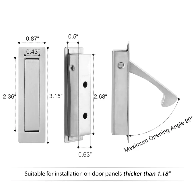 Alt view image 2 of 7 - Pocket Door Pull Handle, Door Edge Pull, Brushed Steel, 1 Pack | Stainless Steel Pocket Door Latch Hardware Recessed Sliding Door Pulls Invisible Flush Finger Pull Hidden Door Handle