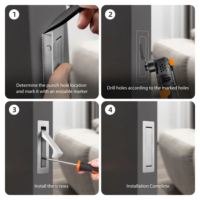 Alt view image 6 of 7 - Pocket Door Pull Handle, Door Edge Pull, Brushed Steel, 1 Pack | Stainless Steel Pocket Door Latch Hardware Recessed Sliding Door Pulls Invisible Flush Finger Pull Hidden Door Handle