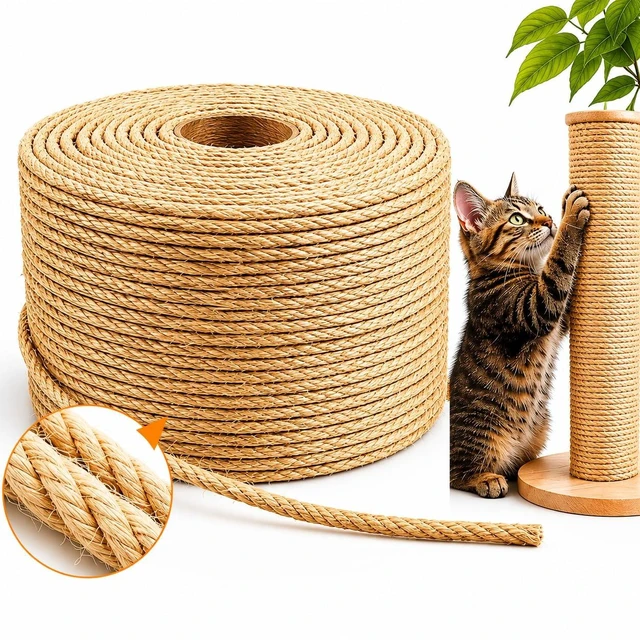 Main image of Natural Sisal Rope for Cat Scratcher, Replacement Durable Cat Scratching Post Rope for Recovering Cat Towers, DIY Crafts and Gardening (1/6 inch by 66 feet)