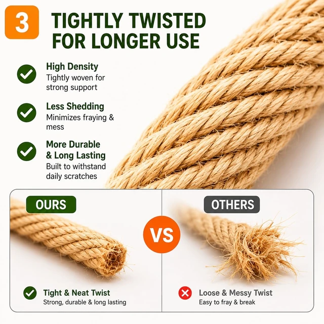 Alt view image 4 of 7 - Natural Sisal Rope for Cat Scratcher, Replacement Durable Cat Scratching Post Rope for Recovering Cat Towers, DIY Crafts and Gardening (1/6 inch by 66 feet)