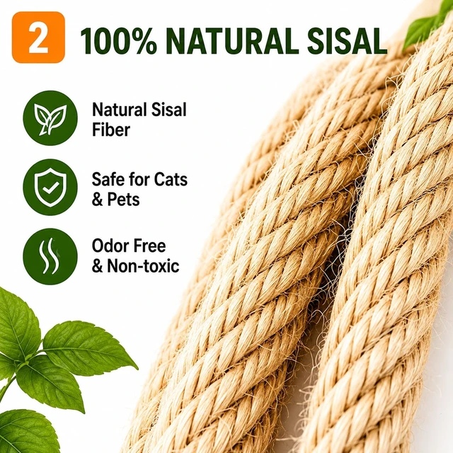 Alt view image 3 of 7 - Natural Sisal Rope for Cat Scratcher, Replacement Durable Cat Scratching Post Rope for Recovering Cat Towers, DIY Crafts and Gardening (1/6 inch by 66 feet)