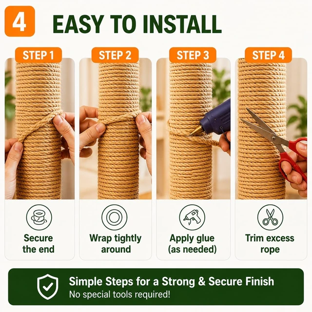 Alt view image 5 of 7 - Natural Sisal Rope for Cat Scratcher, Replacement Durable Cat Scratching Post Rope for Recovering Cat Towers, DIY Crafts and Gardening (1/6 inch by 66 feet)