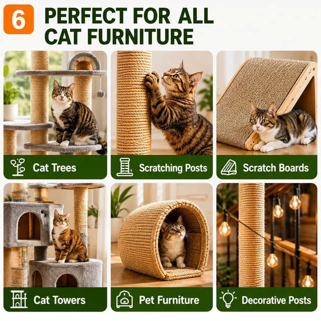 Alt view image 6 of 7 - Natural Sisal Rope for Cat Scratcher, Replacement Durable Cat Scratching Post Rope for Recovering Cat Towers, DIY Crafts and Gardening (1/6 inch by 66 feet)