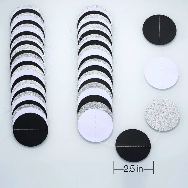 Alt view image 3 of 3 - Black White Silver Glitter Paper Garland Circle Dot Streamer Banner for Graduation Bridal Shower Wedding Birthday Party Decorations, 2.5" in Diameter, 20 Feet in Total