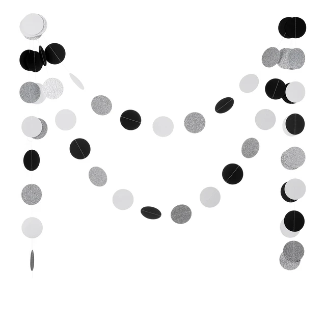 Alt view image 2 of 3 - Black White Silver Glitter Paper Garland Circle Dot Streamer Banner for Graduation Bridal Shower Wedding Birthday Party Decorations, 2.5" in Diameter, 20 Feet in Total