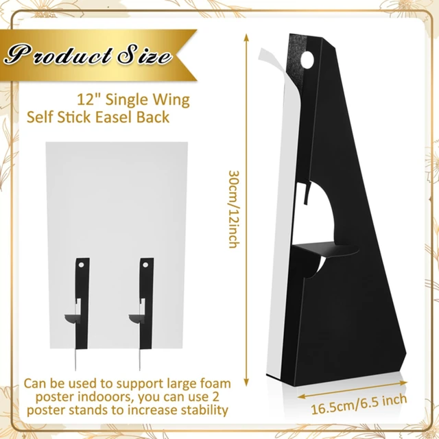 Alt view image 2 of 5 - 12 Pack Poster Stand,12 Inch,Black | Self Stick Easel Back Poster Board Stand, Convenient Peel and Stick Self Adhesive Easels Display Cardboard Sign