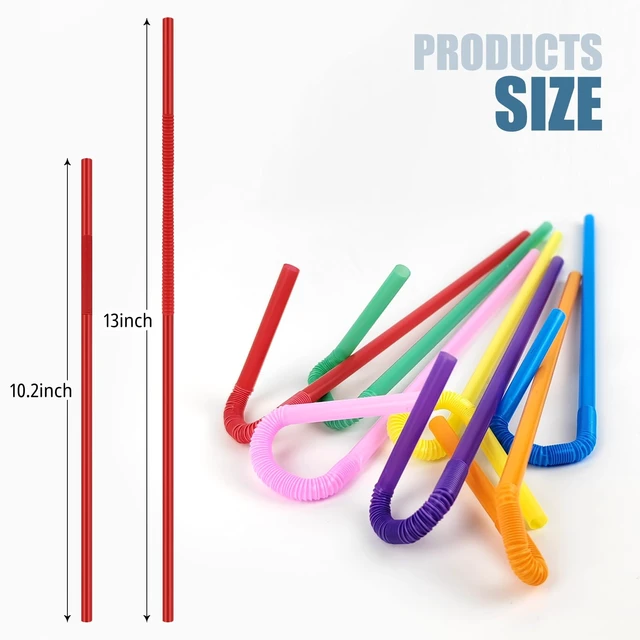 Alt view image 2 of 4 - 200 PCS 0.23 inches in Diameter 13 inch Extra Long Straws Flexible Plastic, Colorful Disposable Bendy Party Fancy Straws Party Decorations (200, Multicolor)
