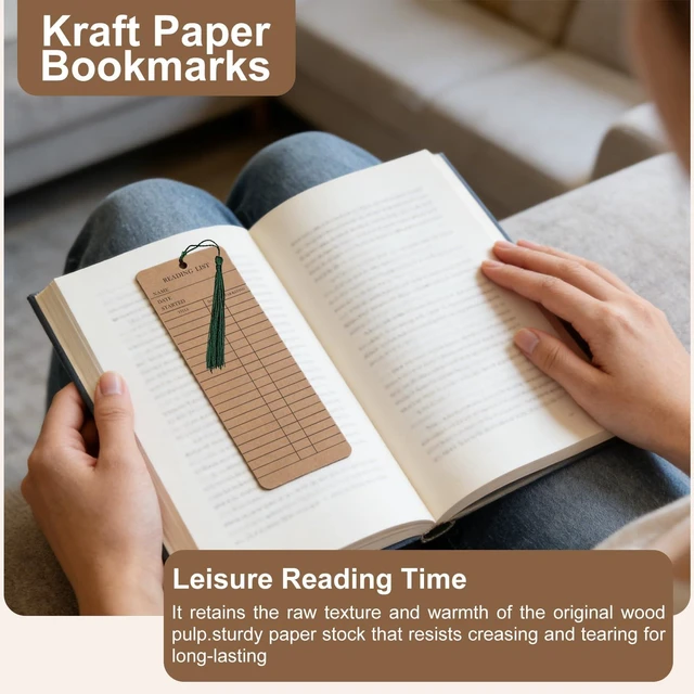 Alt view image 2 of 5 - 100 Pcs,50 Elegant Reading List Bookmarks with 50 Dark Green Tassels, 3x8 Inch Cardstock Book Tracker & Reading Log for Book Lovers, Students, Teachers, Graduation Gifts & Back-to-School Supplie