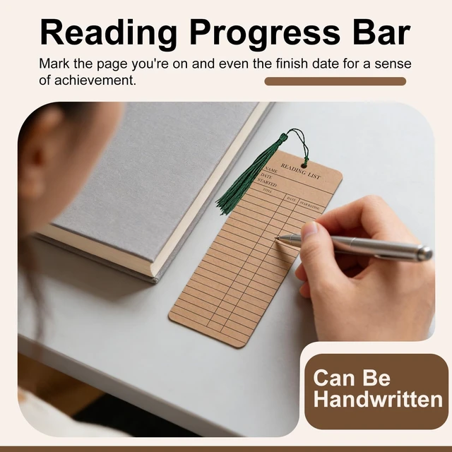 Alt view image 4 of 5 - 100 Pcs,50 Elegant Reading List Bookmarks with 50 Dark Green Tassels, 3x8 Inch Cardstock Book Tracker & Reading Log for Book Lovers, Students, Teachers, Graduation Gifts & Back-to-School Supplie