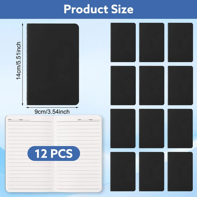 Alt view image 2 of 6 - 12 Pack Black Mini Notebooks Bulk, A6 Small Lined Pocket Notepads | 3.5 x 5.5 In, Travel Journal for Women Men, Sturdy Cardstock Covers, for School, Lists, Office
