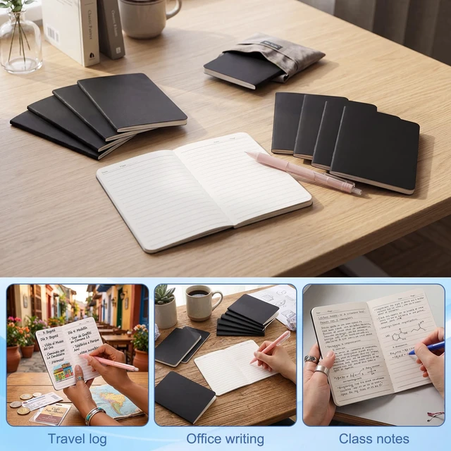 Alt view image 3 of 6 - 12 Pack Black Mini Notebooks Bulk, A6 Small Lined Pocket Notepads | 3.5 x 5.5 In, Travel Journal for Women Men, Sturdy Cardstock Covers, for School, Lists, Office