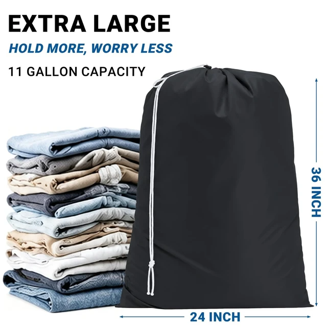 Alt view image 2 of 5 - 2 Pack XL Laundry Bags, Extra Heavy Duty Large Laundry Bag with Drawstring Closure, Machine Washable Clothes Organizer for Hamper, College Dorm, Travel
