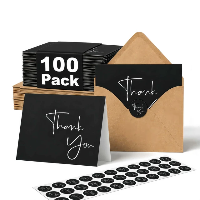 Main image of 100 Pack Thank You Cards with Envelopes & Stickers - Thank You Notes | Bulk Box Set 4x6 Inch Minimalistic Design for Business, Baby Shower, Wedding, Small Business, Graduation, Bridal Shower