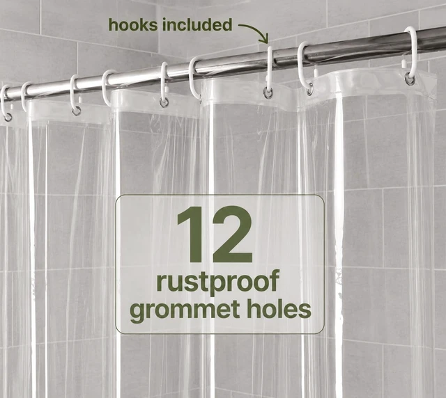Alt view image 2 of 5 - Clear Shower Curtain Liner 72 x 72 Inches, Waterproof PEVA Shower Liner with 3 Weighted Magnets, 12 Rustproof Metal Grommets & 12 Shower Hooks, Easy Clean