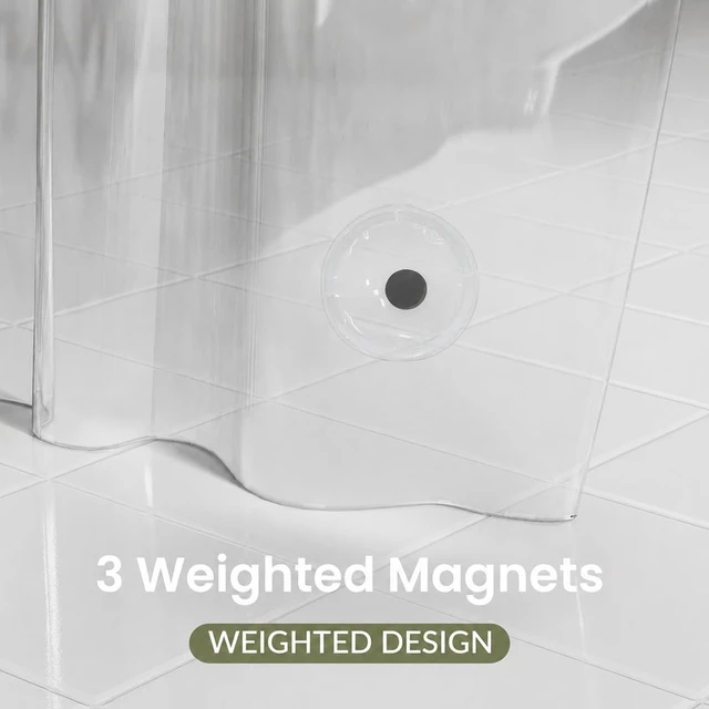 Alt view image 3 of 5 - Clear Shower Curtain Liner 72 x 72 Inches, Waterproof PEVA Shower Liner with 3 Weighted Magnets, 12 Rustproof Metal Grommets & 12 Shower Hooks, Easy Clean