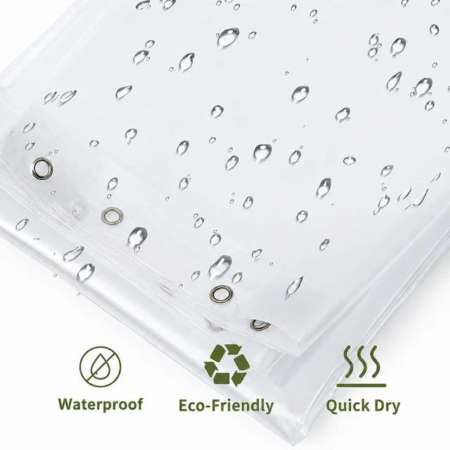 Alt view image 4 of 5 - Clear Shower Curtain Liner 72 x 72 Inches, Waterproof PEVA Shower Liner with 3 Weighted Magnets, 12 Rustproof Metal Grommets & 12 Shower Hooks, Easy Clean