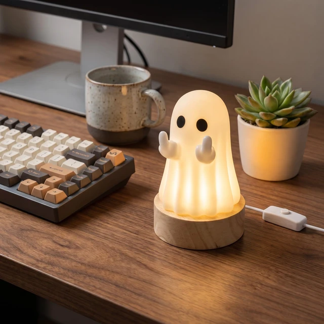 Alt view image 2 of 7 - Halloween Decorations Indoor, Halloween Light Up Ghost Figurine | USB Power, Light Up, Cute Halloween Gifts, Spooky Home Decorations, Table Centerpieces Shelf Mantel Display