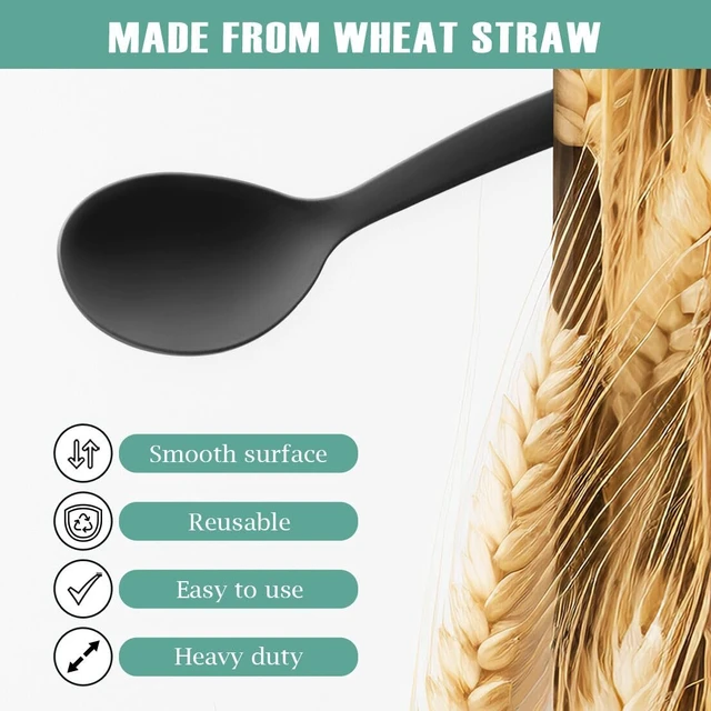Alt view image 6 of 7 - Reusable Plastic Serving Utensils Set of 9, Wheat straw Large Serving set 10" Serving Spoons/10" Slotted Spoons/9.4" Tongs, for Party Buffet Catering (Black, Not for Cooking)