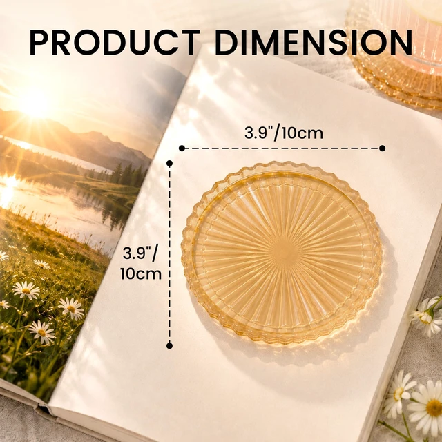 Alt view image 2 of 7 - Silicone Drink Coasters Set of 4, Outdoor Coasters Light-Play | Prevents Condensation&Spills, Non-Slip, Reusable&Easy Clean, Elegant Modern Home Decor, Striped Design, Amber