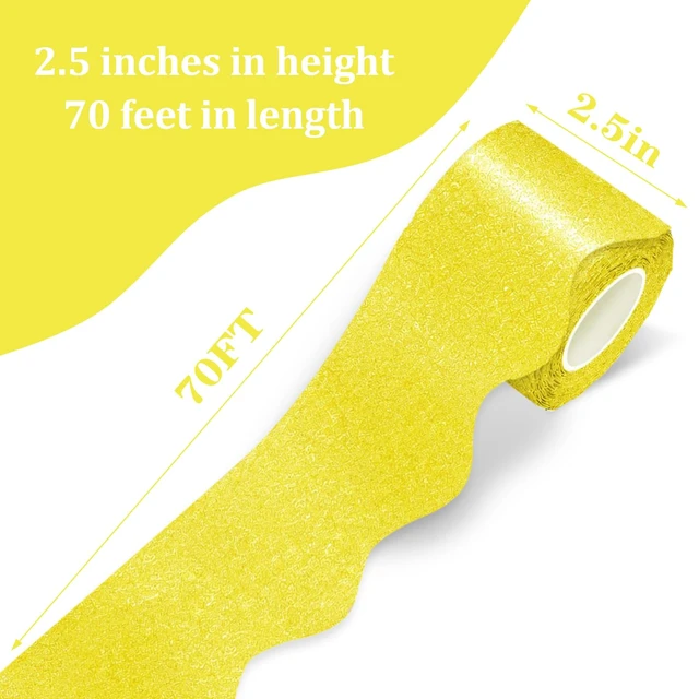 Alt view image 2 of 4 - 70Ft Shine Scalloped Bulletin Board Border- Yellow Bulletin Board Border, Shiny Yellow Trim Decorative Roll for Classroom, School, Office, Home