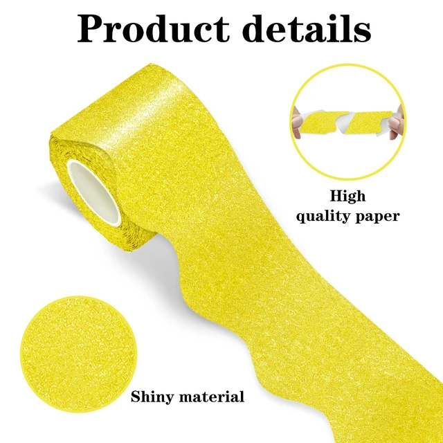 Alt view image 3 of 4 - 70Ft Shine Scalloped Bulletin Board Border- Yellow Bulletin Board Border, Shiny Yellow Trim Decorative Roll for Classroom, School, Office, Home