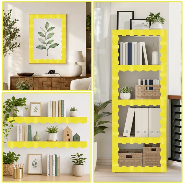Alt view image 4 of 4 - 70Ft Shine Scalloped Bulletin Board Border- Yellow Bulletin Board Border, Shiny Yellow Trim Decorative Roll for Classroom, School, Office, Home