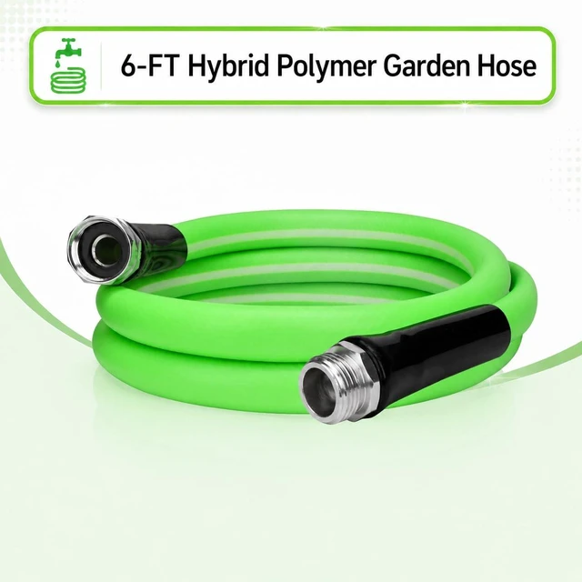 Alt view image 2 of 7 - Hybrid Polymer Leader Garden Hose, 5/8" ID x 6 FT, 3/4" Fittings | Hose with 3/4" GHT Aluminum Fittings, Drinking Water Safe Reel Connecting Hose for Outdoor Use