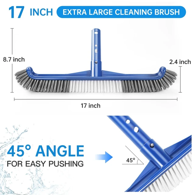 Alt view image 2 of 6 - Pool Brush Head, Scrub Brush with Premium Nylon Bristles,Curved Ends High-Efficiency Pool Broom/Pool Brushes for Cleaning Inground/Above Ground,Swimming Pool, Walls, Bathtubs, Tiles & Floors(Blue)