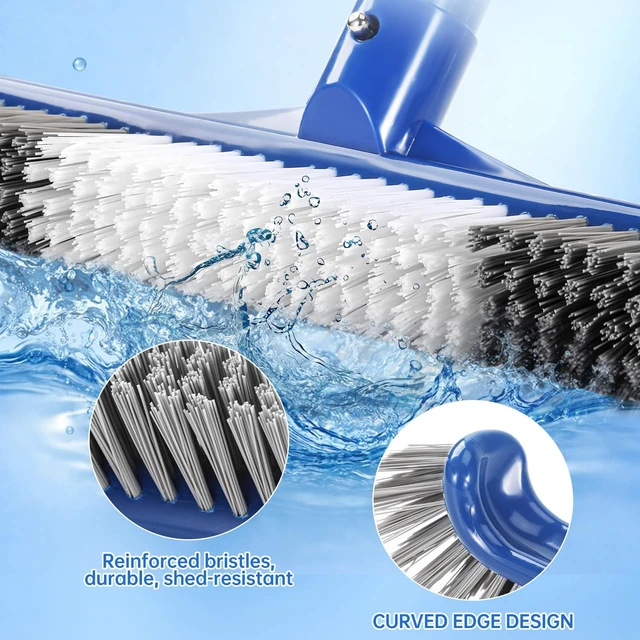 Alt view image 3 of 6 - Pool Brush Head, Scrub Brush with Premium Nylon Bristles,Curved Ends High-Efficiency Pool Broom/Pool Brushes for Cleaning Inground/Above Ground,Swimming Pool, Walls, Bathtubs, Tiles & Floors(Blue)