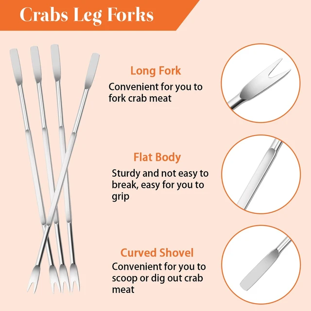 Alt view image 4 of 7 - 8 Pcs Crab Crackers and Tools Set, Crab Leg Cracker Tools for Seafood Nut | Zinc Alloy Lobster Crackers and Picks. 4 Pcs Crab Crackers, 4 pcs Crab Leg Forks with Storage Bag. Ergonomic, Non-slip Grip