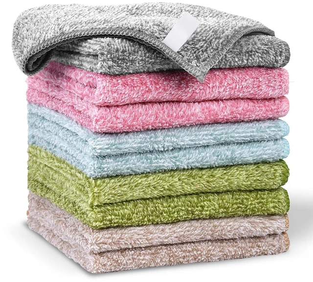 Main image of 10 Pack Premium Washcloths, Highly Absorbent and Super Soft Face Towels | Multi-Purpose Fingertip Towels, 12 x 12 inch Bathroom Towels (Charcoal/Coral Pink/Cyan/Jade Green/Coffee Beige)