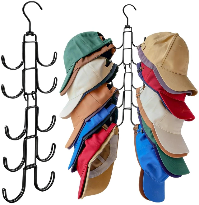 Main image of Hat Organizer for Closet, Baseball Caps Rack with 10 Hooks | Stainless Steel Hat hangerSpace-Saving Hat Holder Display for Caps Storage and Closet Organization, Black