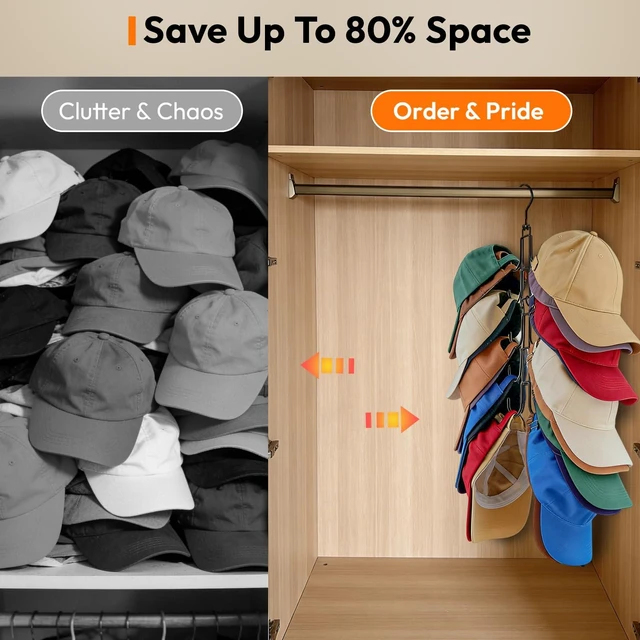 Alt view image 2 of 7 - Hat Organizer for Closet, Baseball Caps Rack with 10 Hooks | Stainless Steel Hat hangerSpace-Saving Hat Holder Display for Caps Storage and Closet Organization, Black