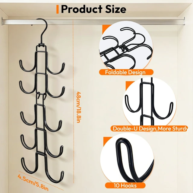 Alt view image 4 of 7 - Hat Organizer for Closet, Baseball Caps Rack with 10 Hooks | Stainless Steel Hat hangerSpace-Saving Hat Holder Display for Caps Storage and Closet Organization, Black