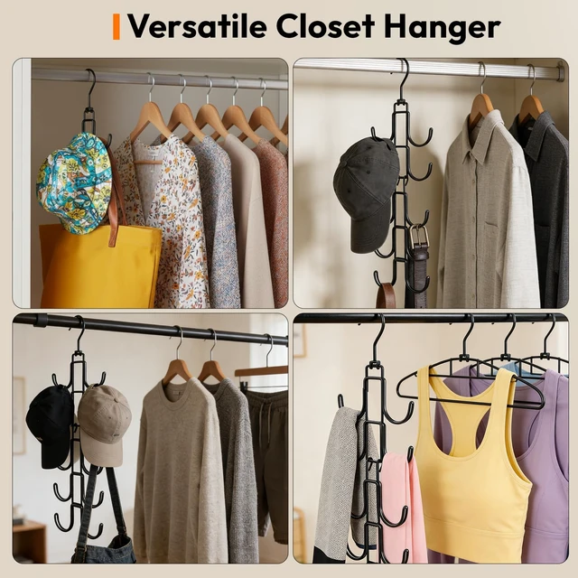 Alt view image 5 of 7 - Hat Organizer for Closet, Baseball Caps Rack with 10 Hooks | Stainless Steel Hat hangerSpace-Saving Hat Holder Display for Caps Storage and Closet Organization, Black