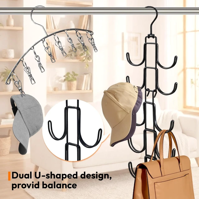Alt view image 6 of 7 - Hat Organizer for Closet, Baseball Caps Rack with 10 Hooks | Stainless Steel Hat hangerSpace-Saving Hat Holder Display for Caps Storage and Closet Organization, Black