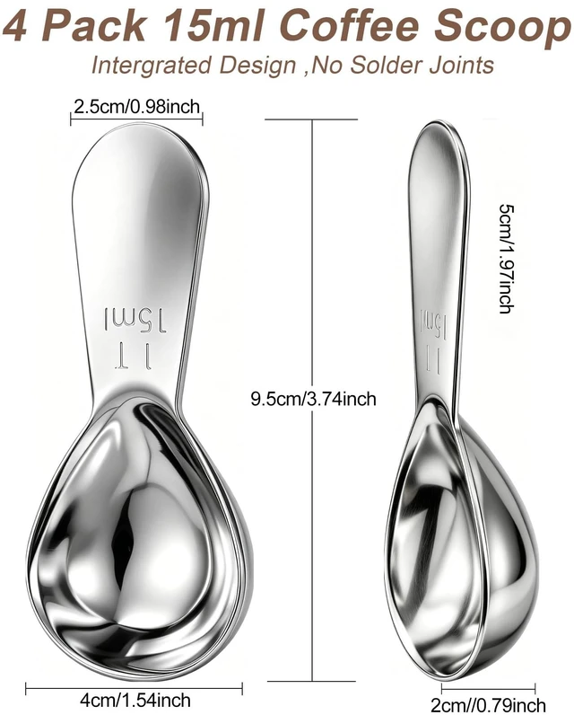 Alt view image 2 of 7 - 4 pcs Coffee Scoop -15ml (1 Tbsp),Stainless Steel Metal Measuring Spoons,Short Handle Coffee Scoop for Coffee Beans, Ground Coffee, Espresso, Protein Powders, Tea, Sugar, Flour Exact Measuring