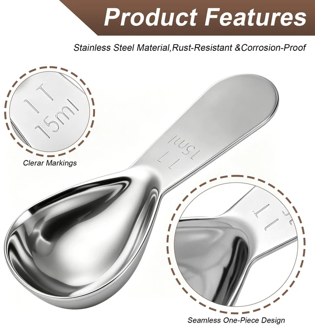 Alt view image 3 of 7 - 4 pcs Coffee Scoop -15ml (1 Tbsp),Stainless Steel Metal Measuring Spoons,Short Handle Coffee Scoop for Coffee Beans, Ground Coffee, Espresso, Protein Powders, Tea, Sugar, Flour Exact Measuring