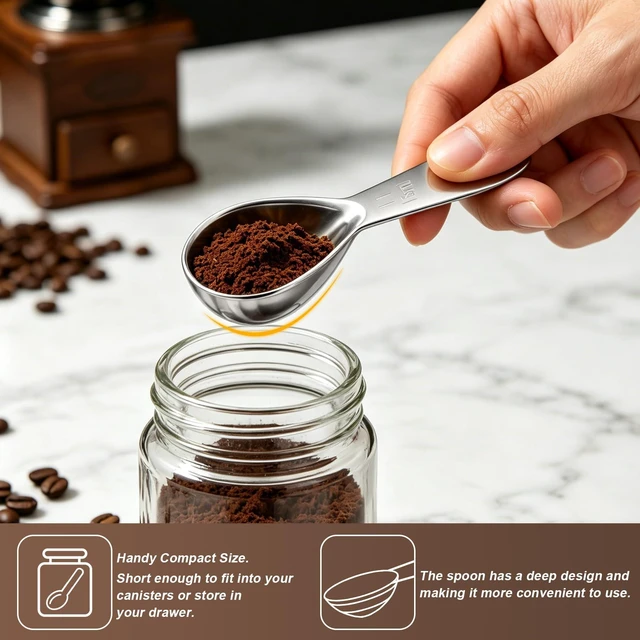 Alt view image 5 of 7 - 4 pcs Coffee Scoop -15ml (1 Tbsp),Stainless Steel Metal Measuring Spoons,Short Handle Coffee Scoop for Coffee Beans, Ground Coffee, Espresso, Protein Powders, Tea, Sugar, Flour Exact Measuring