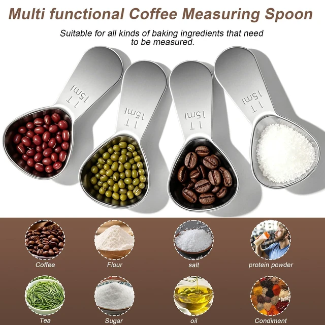 Alt view image 7 of 7 - 4 pcs Coffee Scoop -15ml (1 Tbsp),Stainless Steel Metal Measuring Spoons,Short Handle Coffee Scoop for Coffee Beans, Ground Coffee, Espresso, Protein Powders, Tea, Sugar, Flour Exact Measuring