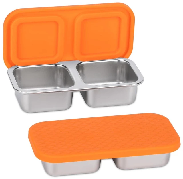 Main image of 2-Compartment Stainless Steel Snack Containers | Reusable Snack Containers with Silicone Lids Box for Meal Prep Food Storage On-the-Go Snacking(Orange)