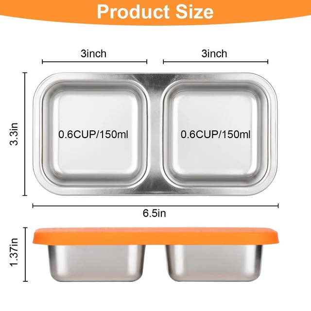 Alt view image 2 of 4 - 2-Compartment Stainless Steel Snack Containers | Reusable Snack Containers with Silicone Lids Box for Meal Prep Food Storage On-the-Go Snacking(Orange)