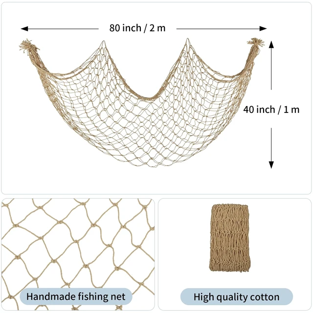 Alt view image 2 of 6 - Decorative Fishing Net 80x40 Inch,Large Fish Nets Party,Caramel | Picture Fish Net,Photo Hanging Fishnet for Nautical Pirate Ocean Themed Hawaii Beach Under The Sea Halloween Party Decoration