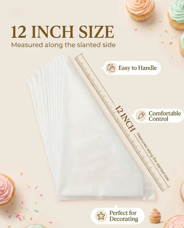 Alt view image 2 of 4 - 100 Pcs 12 Inch Piping Bags Disposable, Thickened Anti-Burst Pastry Bags for Thick Icing, Non-Slip Cake Decorating Bags for Cookies, Cupcakes and Royal Icing - Food Grade & BPA Free