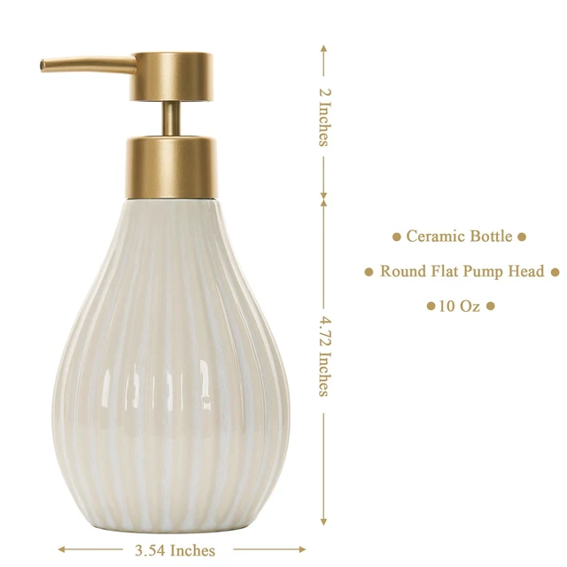 Alt view image 5 of 5 - Hand Soap Dispenser Beige Ceramic Soap Dispensers with Gold Pump 10Oz for Kitchen Bathroom Sink Countertop Boho Home Decor